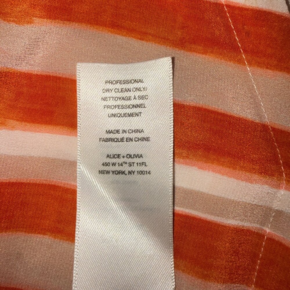 ALICE + OLIVIA Button Front Womens S Orange Cream Striped Silk 3/4 Sleeve Top - Picture 8 of 8